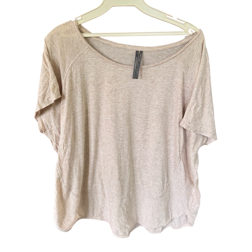 Anthropologie Beige Heathered Short Sleeve Scoop Neck Relaxed Tee Shirt Large